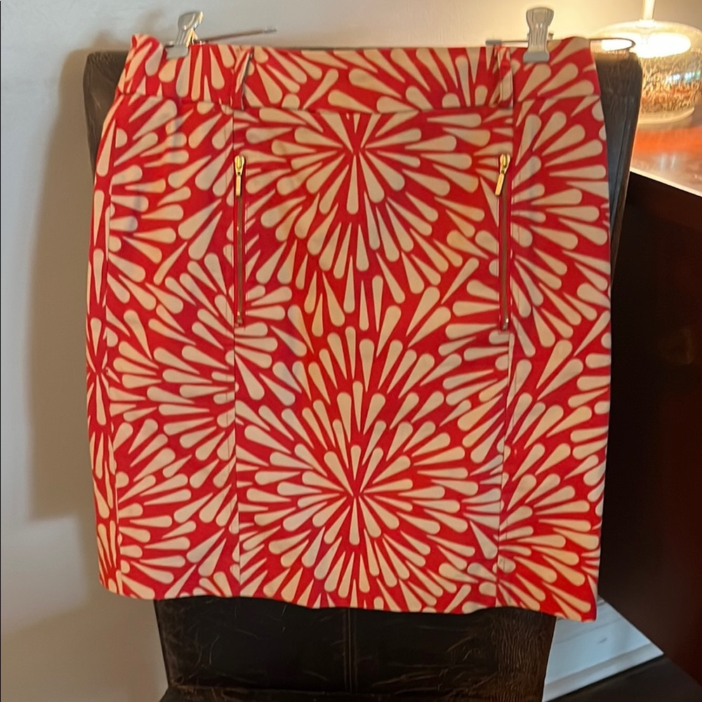 Talbots Red and White Floral Midi Skirt